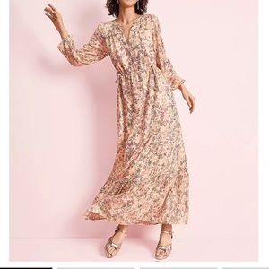 LOFT | Shimmer Floral Double Tie Waist Maxi Dress | 755692